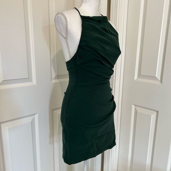 Zara Draped Linen Blend Dress in Bottle Green Medium - Picture 10 of 14